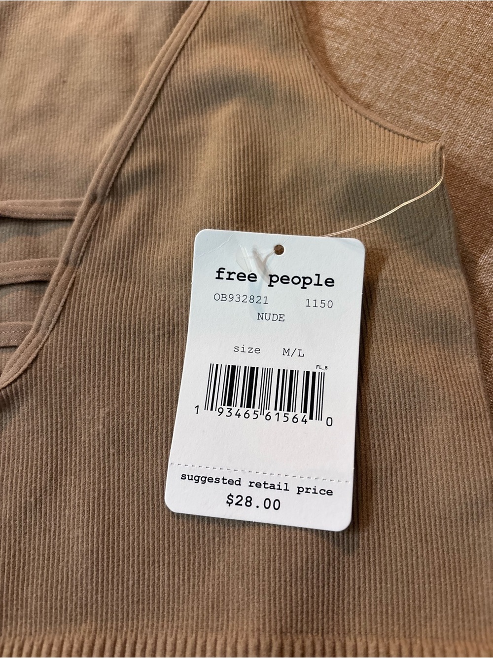 Free People Taupe Ribbed V-Neck Cropped Tank with Ladder Detail - Picture 2 of 3